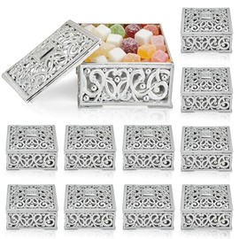 Caja De Plástico Para Dulces De 12 Piezas, Contenedor De Almacenamiento De Dulces Ahuecado Europeo, Organizador De Dulces Personalizado Para Fiesta De Boda(Sliver Square-6x6x3cm)