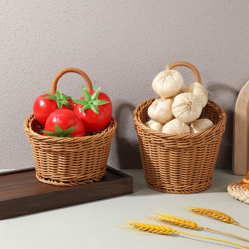 2Pcs Hanging Woven Storage Basket for Onion Ginger Garlic -