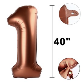 40 Inch Dark Brown Balloon Number 1 First Birthday Jumbo Mylar Foil Helium Chocolate Balloon for 10 21 31 Birthday Digital for Birthday Party Wedding Anniversary Party Decorations