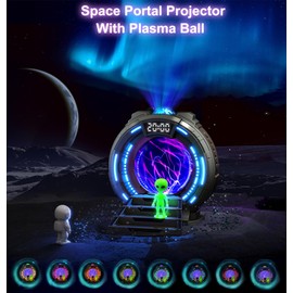 Stargate Northern Lights Projector Plasma Ball Lamp, Astronaut Galaxy Aurora Night Light Projector with White Noise, Music Speaker, Alarm Clock & Remote for Bedroom Gaming Christmas Birthday Gifts