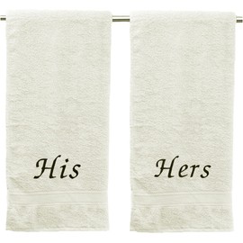 His & Hers Embroidered Cotton Bath Towels. Bath Towels Set Includes: 1 His Bath Towel and 1 Hers Bath Towel. (Linen)