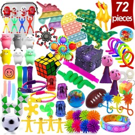 Fidget Toys Pack 72pcs Sensory Boxes for Autism ADHD Birthday Party Favors Mini Toys Bulk Game Prizes for Kids Teens Adults Classroom Rewards Goodie Bag Children's Day