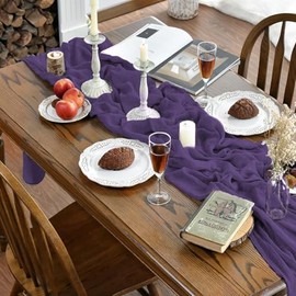 Artoid Mode - Camino de mesa de boda de gasa de muselina bohemia color morado, 120 pulgadas, tela estacional de Navidad e invierno, decoración de mesa para cocina, comedor y días festivos en el hogar