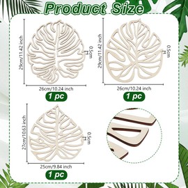OLYCRAFT 3pcs Wooden Palm Leaves Wall Decor - 3-Style Monstera Leaf Wall Art - Boho Nursery Plant Wall Decor - Antique White Wooden Palm Leaf Wall Art for Home Bathroom Office Wall Decoration
