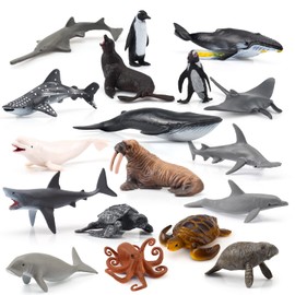BRETOYIN Sea Animals Figurines Set 18PCS Sea Turtle Small Figure Christmas Bath Toys Gift for Kids Toddlers Preschool Educational Playset Whale Ornament