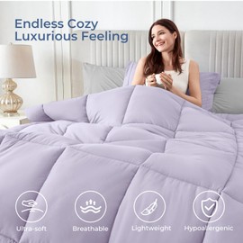 Sasttie Queen Comforter Set, 7 Pieces Bed in a Bag Queen, Complete Bedding Set Includes Comforter, Flat Sheet, Fitted Sheet, Pillowcases and Pillow Shams, Purple & Light Grey