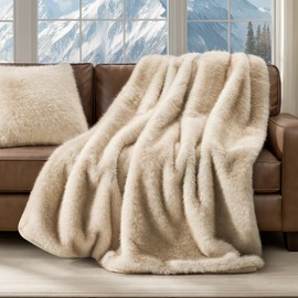 EVERGRACEHOME Luxury Faux Fur Throw Blanket, Soft Fluffy Faux Mink Blankets for Bed, Couch, Sofa, Thick Cozy Plush Warm Fur Throws with Reversible Velvet, Tipped Golden Fox, 60"x80"