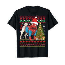 Funny Spider-Mops Ugly Christmas Jumper Pug Santa Christmas T-Shirt, black