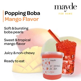 Mayde Popping Boba Pearls for Drinks, Desserts, & Breakfast Bowls (Mango Flavor, 7 Pounds)