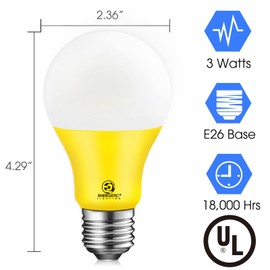 Energetic A19 Yellow Light Bulb, 3W Equivalent 40W, E26 Base Non-dimmable LED Bulb for Indoor Use, Home Party Decoration and Holiday Lighting, ETL Listed, 2 Pack