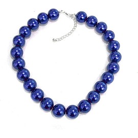 Caprilite 18mm Large Big Giant Faux Pearl Bead Statement Necklace Choker Vintage - Royal Blue