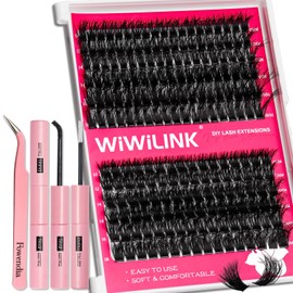 WiWiLINK Lash Clusters Kit Volume Lashes Clusters 80D 100D Lash Extension Kit Wispy Cluster Eyelash Extensions Kit 10-18mm D-Curly DIY Individual Cluster Lashes Kit with Lash Bond and Seal Tweezers