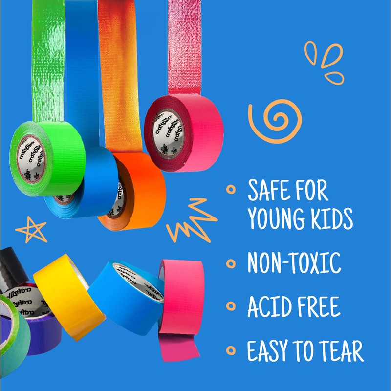 Rainbow Colored Duct Tape Pack - 6 Bright Colors, 10