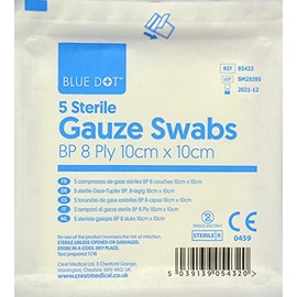 Blue Dot Blue Dot BP 8-Ply Sterile Gauze Swabs 5-Piece Set, 10 cm x 10 cm Size