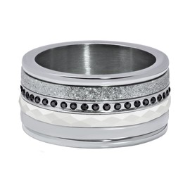 Quiges Silver Stainless Steel Cubic Zirconia Stacking Ring Combination Ring Set with 4 Filling Rings and 1 Base Ring Set, Crystal