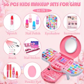 Kids Makeup Sets for Girls - Washable and Safe Kids Make Up, 66 PCS Girls Make Up Set With Dresser Vanity Case, Toys for 3+ Year Olds Girls, Christmas Birthday Gifts Toys for 4 5 6 7 8 9 Year Old Girl