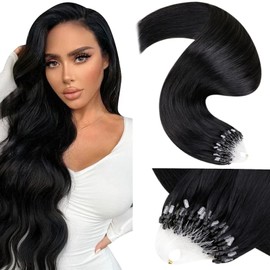 LaaVoo Micro Beads Hair Extensions Real Human Black Remy Straight Natural Black Invisible Micro Loop Hair Extensions 50g 50s 14 Inch #1