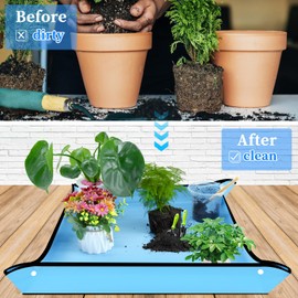 SupKing Repotting Mat 29.5"x 29.5" for Indoor Plant Transplanting, Blue Garden Mat Gift for Plant Lovers Oxford Fabric Portable Potting Tray for Gardening Mess Control