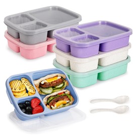 Korlon 6 Pack Lunch Containers for Kids, Three Compartment Lunchable Snack Box Container, Reusable Bento Snack Containers for Adults, Bento Lunch Box for School, Work and Travel