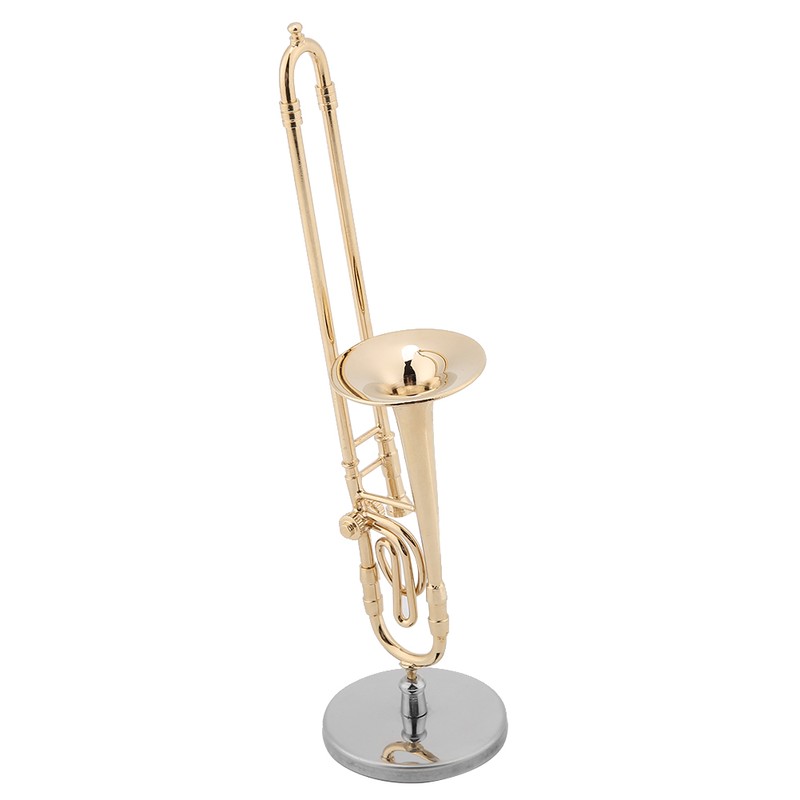 Miniature Trombone Replica with Stand and Case Gold Plated Instrument