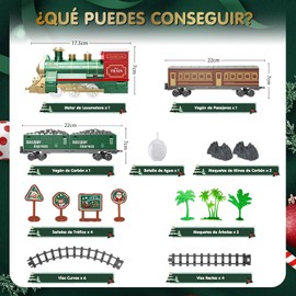 Tren de Juguete para Niños, Tren Arbol de Navidad con Humo Luces y Sonido, Trenes de Juguete para Colocar Bajo El Árbol de Navidad, Modelos de Trenes con Vías Juguete Electrónico de Regalo para Niños