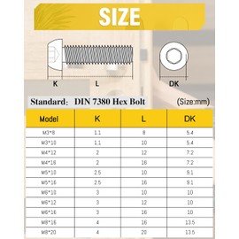 Caianwin M8 x 20mm Bolts 20Pcs Hex Socket Button Head Bolts 304 Stainless Steel Pan Head Machine Screws for Home Office Industrial Electronic