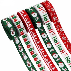 Liobelon 30 Yards Christmas Ribbon for Crafts, Christmas Ribbon Wired for Gift Wrapping Wedding Party Hair Bow Clips DIY Crafts Decoration White Red and Green(6 Rolls)