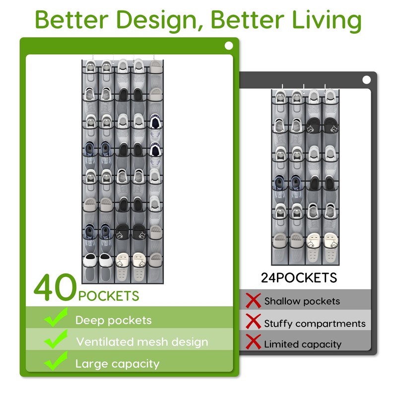Unjumbly Over the Door Shoe Organizer with 40 Large Breathable