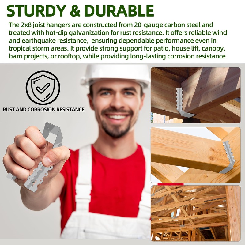 (30-Pack) Calvana 2x8 Brackets for Wood, Joist Hangers, Rafter Brackets,