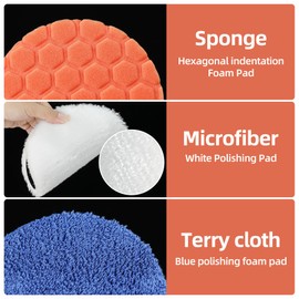 Buffing Polishing Pads - 7Pcs Face for Backing Plate, Car Compound Buffing Sponge Pads and Woolen Cutting Polishing Pad Kit (5 inch)
