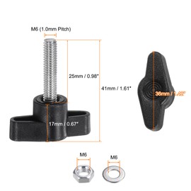 HARFINGTON 8pcs Tee Wing Knobs M6 x 25mm Metric 304 Stainless Steel Threaded Stud 36mm Z/T Head Plastic Handles Thumb Screws Hand Clamping Knob Grip Thumbscrew with Nuts Washers, Black