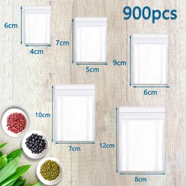 huruirui Pack of 900 Ziplock Bags, Zip Bags, Resealable Transparent Plastic Bags, Small Sealing Bags, 9 Sizes, Zip Bag Set, Small Ziplock Bags, Waterproof, 100 μm