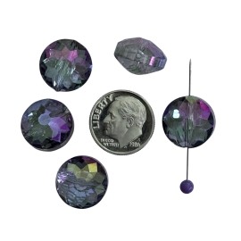 Celestial 10 Rainbow AB Crystal Beads 14mm Twilight Blue Purple Faceted Thick Squat Rounds