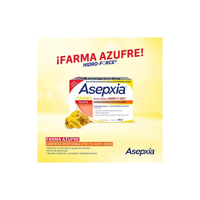 ASEPXIA Azufre Jabón en Barra, Efecto antiseborréico, controla la grasa,