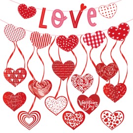 Heart Garland, Valentines Hanging Swirl, Valentines Day Heart Banner Valentine's Day Decorations Hanging Pink & Red Heart Banner Wall Ornaments for Anniversary Wedding Birthday Party Valentines Décor