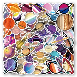 Universe Planets Stickers, 60 Pcs Space Planets Waterproof Vinyl Decals for Water Bottles Laptop Luggage Computer Scrapbook Journal Skateboard Décor, Cartoon Aesthetic Planet Stickers for Boys Girls Teens