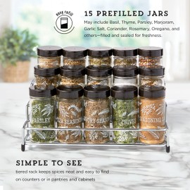 Kamenstein 15 Jar Lincoln Countertop Spice Rack with Spices Included, FREE Spice Refills for 5 Years, Chrome with Black Caps , 9.5 x 5.8 x 9