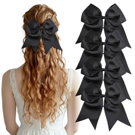 J.CARP Hair Bows Hair Ribbon, Bow Hair Ties, Ribbon Hair Bows for Women Girls Kids, Elastics Hair Scrunchies for Thick Thin Hair 4PCS Black