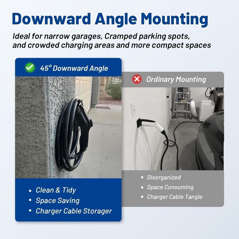 Anina EV Charger Holder for SAE J1772, Space Saving Downward