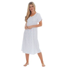 i-Smalls Women's Floral Nightdress 100% Cotton Short Sleeve Button Front Nightie (18-20) Blue