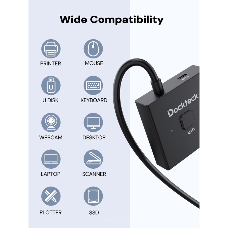 Dockteck USB C Switch, Bi-Directional Switcher 1 in 2 Out/2
