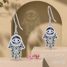 ONEFINITY Hamsa Earrings 925 Sterling Silver Hamsa Hand Dangle Earrings Abalone Shell Evil Eye Protection Jewellery Gift for Women