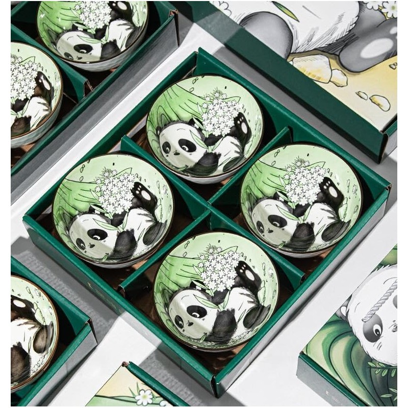 EatingBiting 4pcs Bowls & 4 Pairs of Chopsticks Panda Porcelain