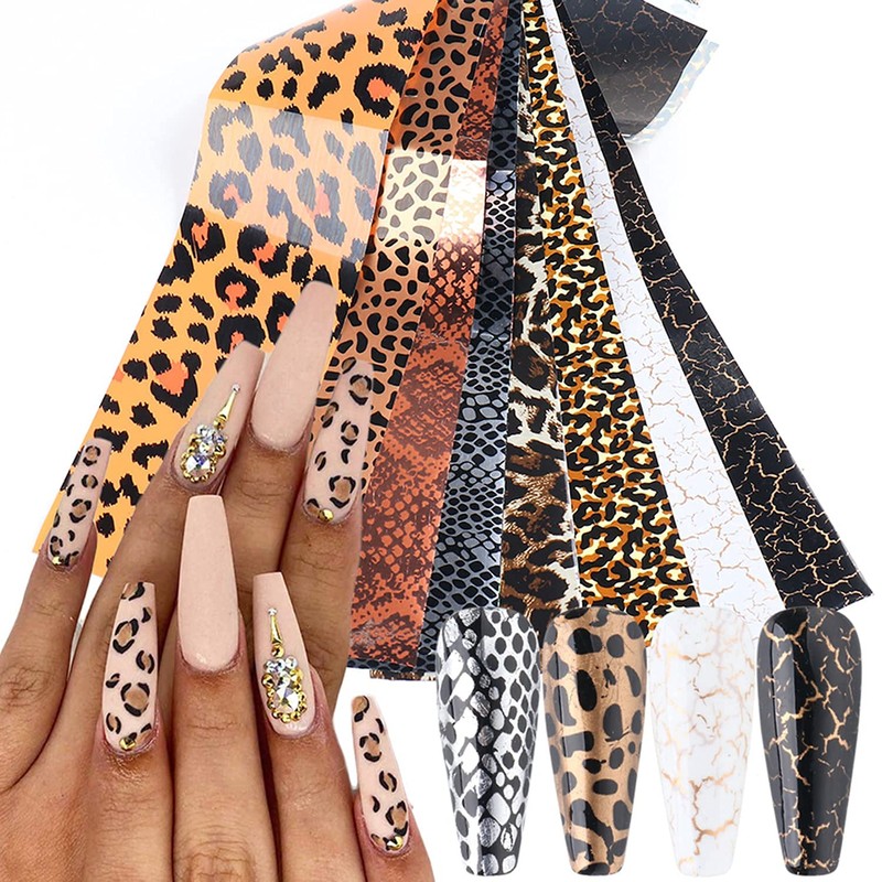 KZBTRBT Leopard Nail Foils, 10pcs Holographic Animal Design Stickers, Acrylic