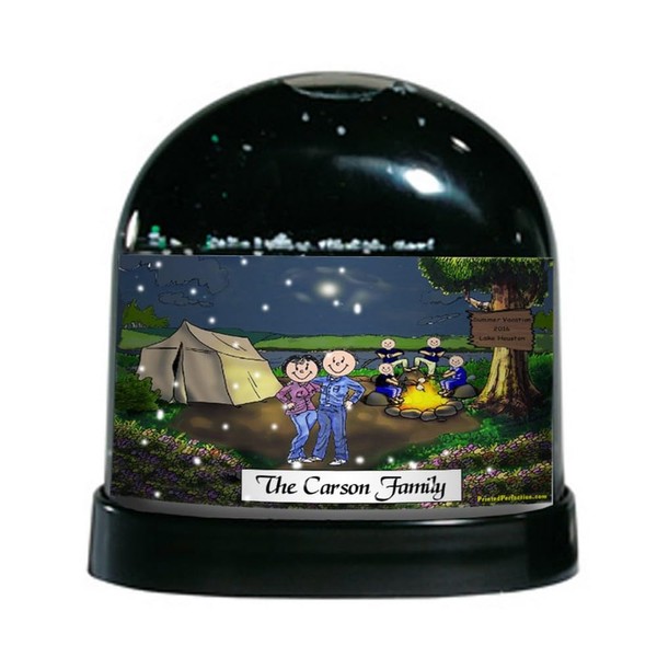 PrintedPerfection.com Personalized Camping Couple, Four Children Snow Globe Gift