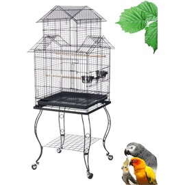 Large 57-Inch Pagoda House Roof Top Parrot Lovebird Cockatiel Cockatiels Parakeets Cage with Stand, Black Vein