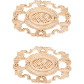 LizhiPier 2-Pack Wood Carved Door Center Onlay Appliques, Classic Accent Pieces Solid Carvings Decals for Ceiling Wall Cabinet Nightstands Headboard Dresser Craft Project(21x14cm/8.3x5.5in)
