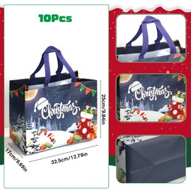 Pack of 10 Christmas Gift Bags, Large Christmas Bags with Handles, Non-Woven Christmas Bags, Reusable Christmas Bags, Shopping Bags for Gift, 32.5 x 25 x 17 cm