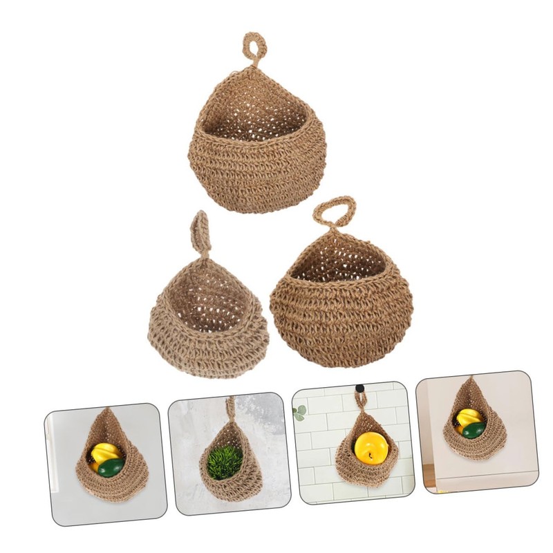 CHILDWEET 3pcs Bohemian Wall Teardrop Baskets Stylish Fruit Vegetable Storage