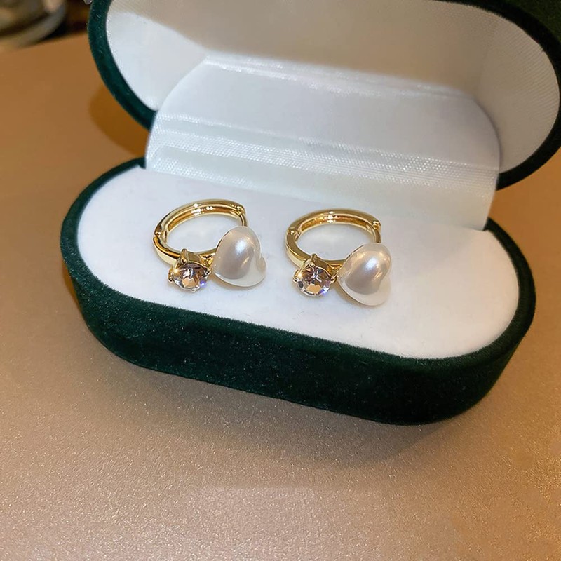 MIKAMU Pearl Ring Earrings, Popular, Finest, Zirconia, 18K Gold, RGP,